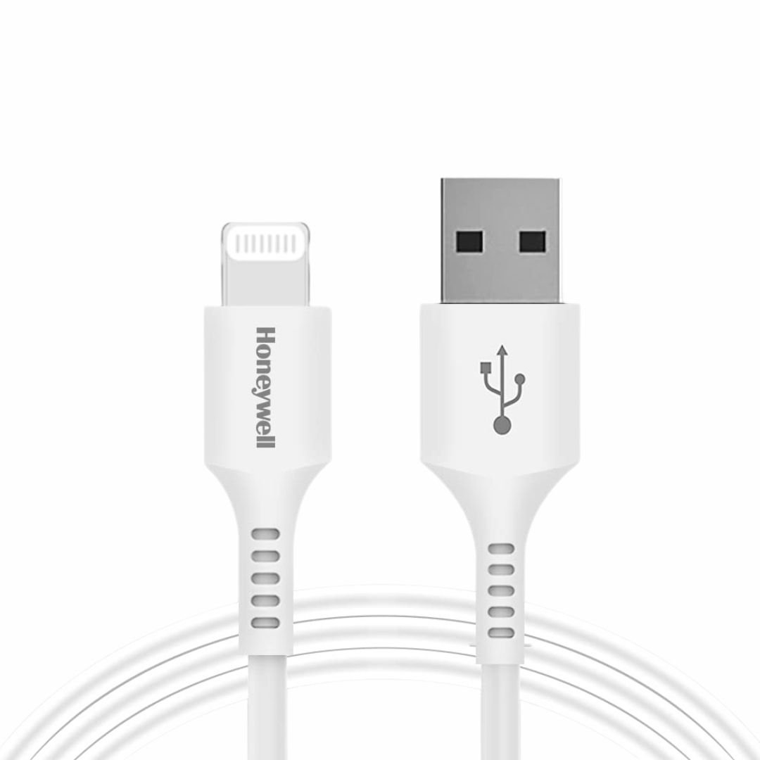 Honeywell USB to Lightning Silicone Fast Charge Cable for iPhone, Airpods etc, MFI, 1.8M - White