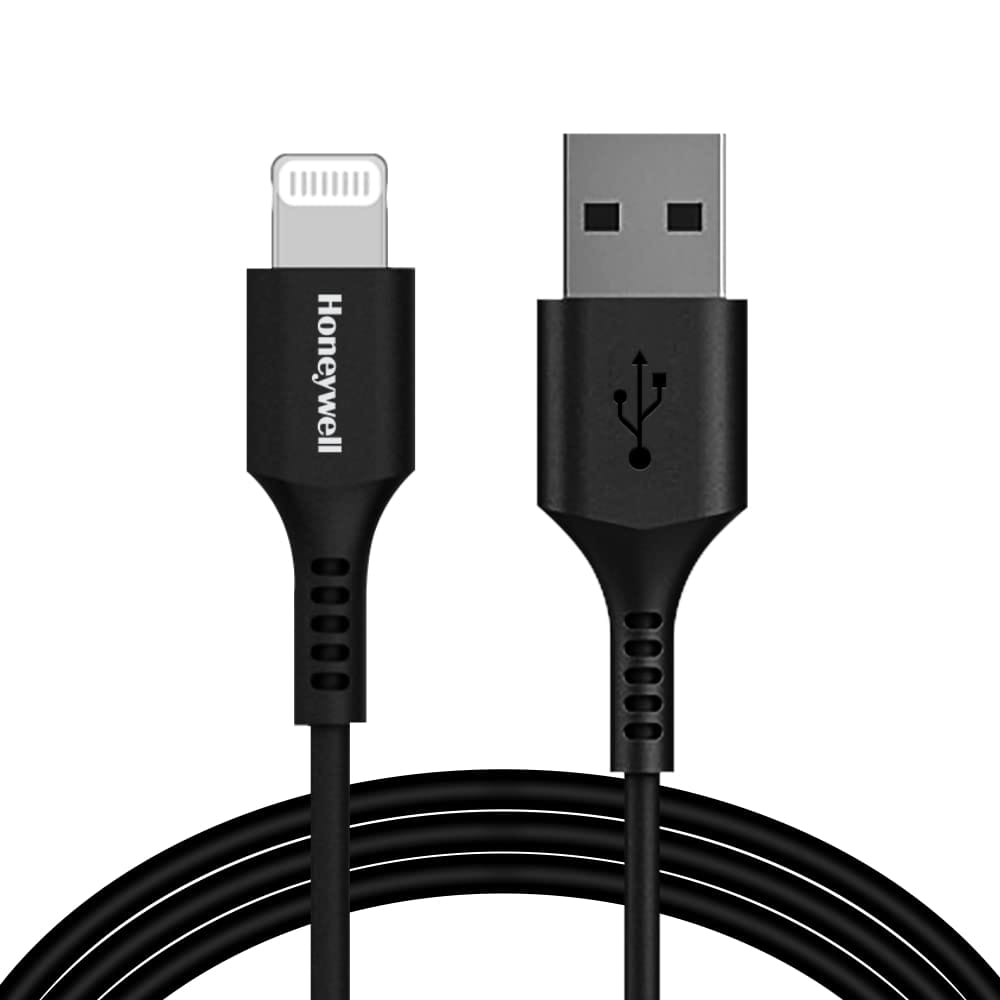 Honeywell USB to Lightning Silicone Fast Charge Cable for iPhone, Airpods etc, MFI, 1.8M - Black