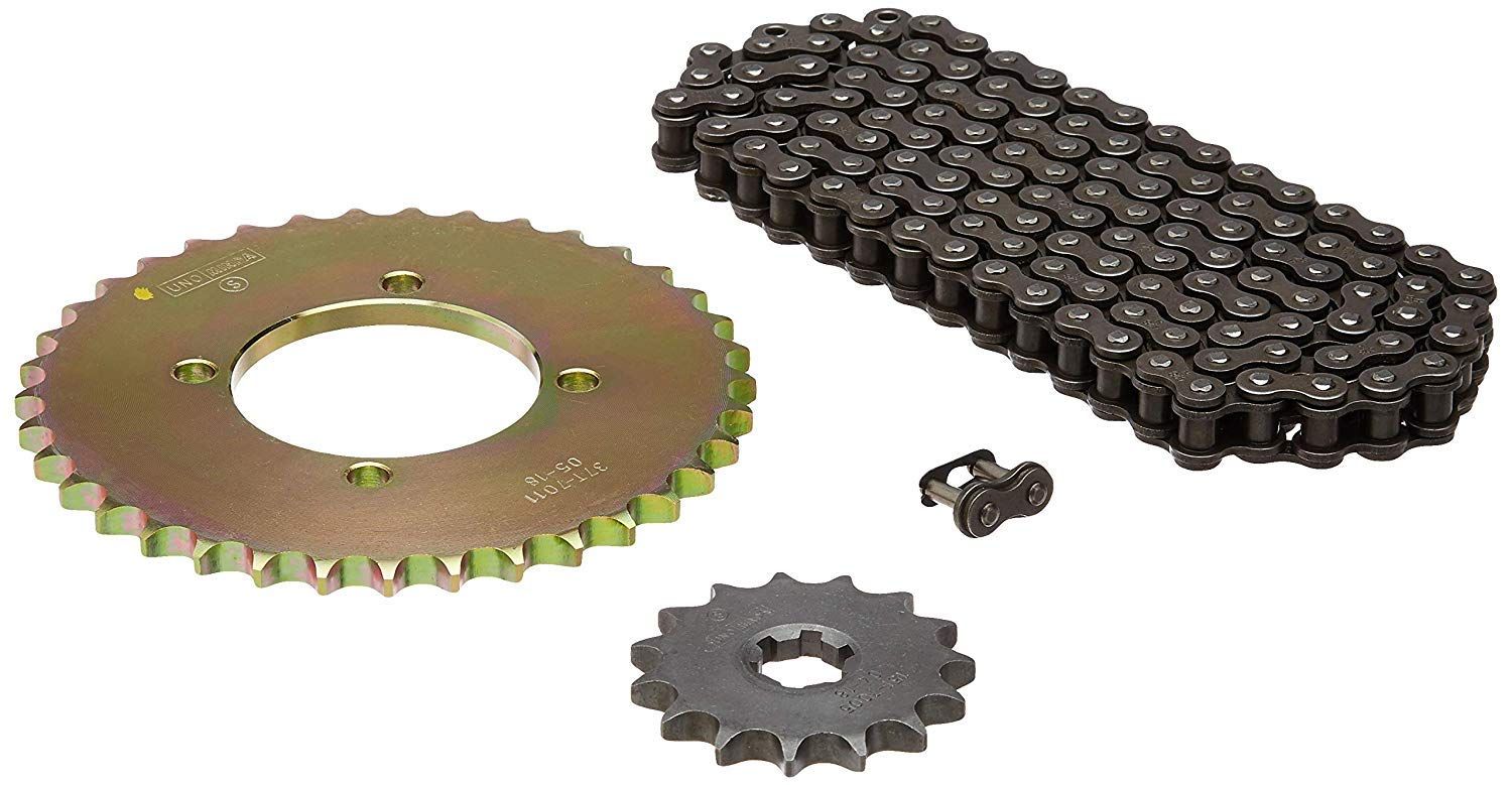 Uno Minda CH-7011 Quadra Rivet Chain & Alloy Steel Hardened Sprockets Chain & Sprocket Kit - R428 SIZE-110L / 15T / 37T(4H) for Yamaha RXG, RX 135 CC Old