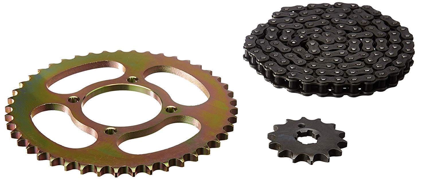 Uno Minda CH-7003 Quadra Rivet Chain & Alloy Steel Hardened Sprockets Chain & Sprocket Kit - R428 SIZE-120L / 14T / 45T(4H) for Yamaha Gladiator