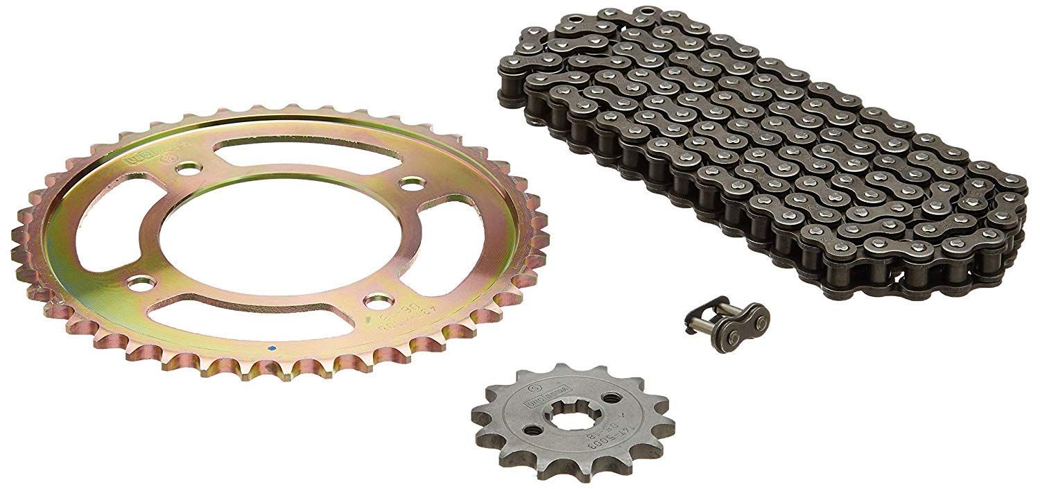 Uno Minda CH-5012 Quadra Rivet Chain & Alloy Steel Hardened Sprockets Chain & Sprocket Kit - R420 SIZE-116L / 14T / 43T(4H) for Hero Passion Xpro