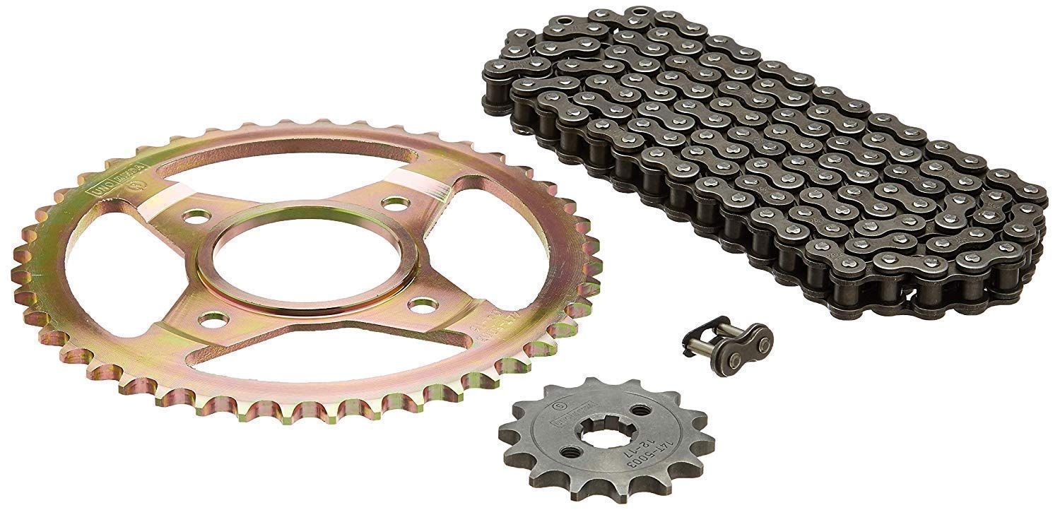 Uno Minda CH-5003 Quadra Rivet Chain & Alloy Steel Hardened Sprockets Chain & Sprocket Kit - R420 SIZE-108L / 14T / 44T(4H) for Hero Passion Pro, CD Deluxe, Splendor i-Smart,Passion Pro TR 100 CC