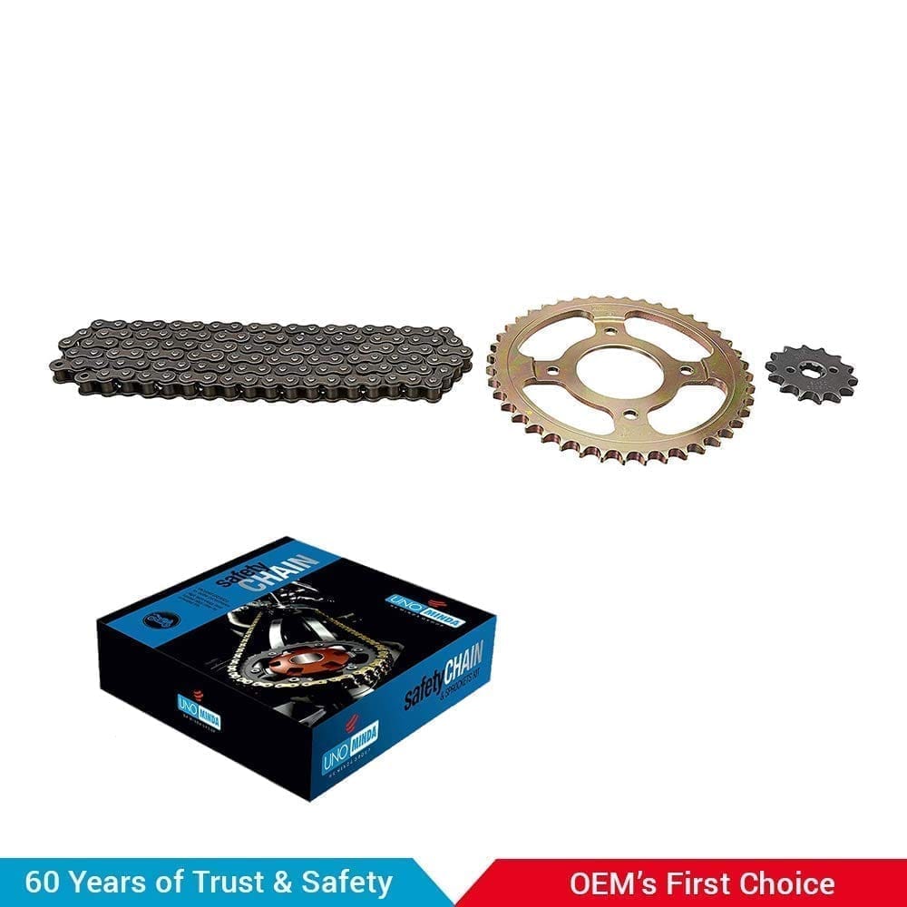 Uno Minda CH-5005 Quadra Rivet Chain & Alloy Steel Hardened Sprockets Chain & Sprocket Kit - R428 SIZE-108L / 14T / 43T(4H) For Hero Glamlour