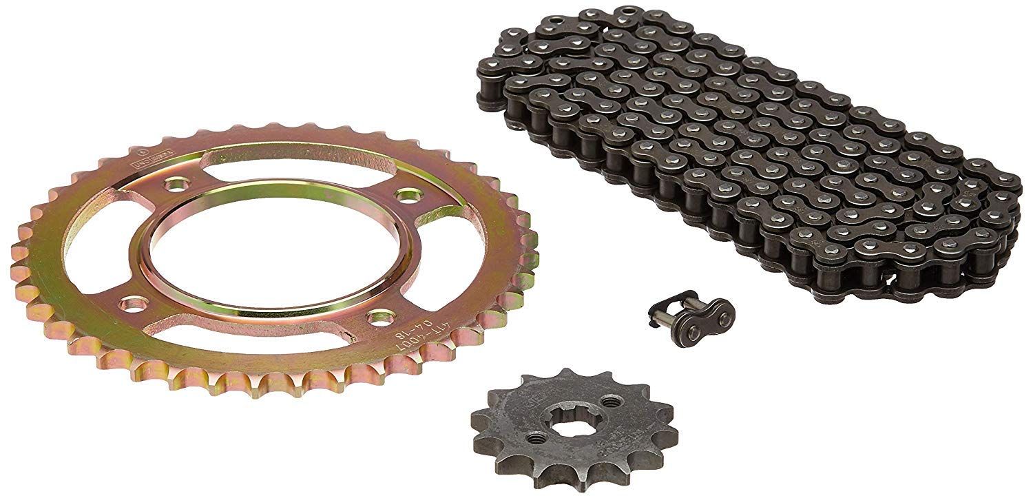 Uno Minda CH-4010 Quadra Rivet Chain & Alloy Steel Hardened Sprockets Chain & Sprocket Kit - R428 SIZE-114L / 14T / 41T(4H) for Honda Dream Neo, CD110 Dream