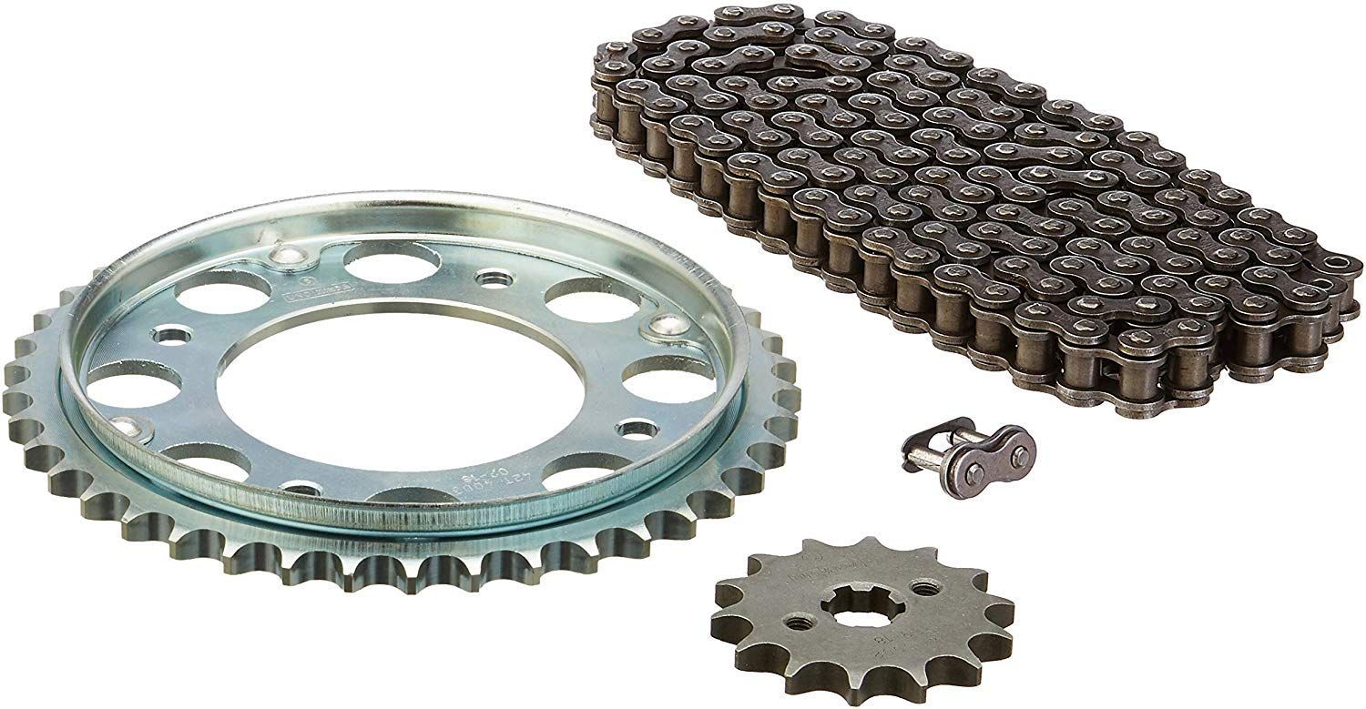 Uno Minda CH-4003 Quadra Rivet Chain & Alloy Steel Hardened Sprockets Chain & Sprocket Kit - R428H SIZE-118L / 14T / 42T(4H) for Honda Twister 110 (with Protective Ring)