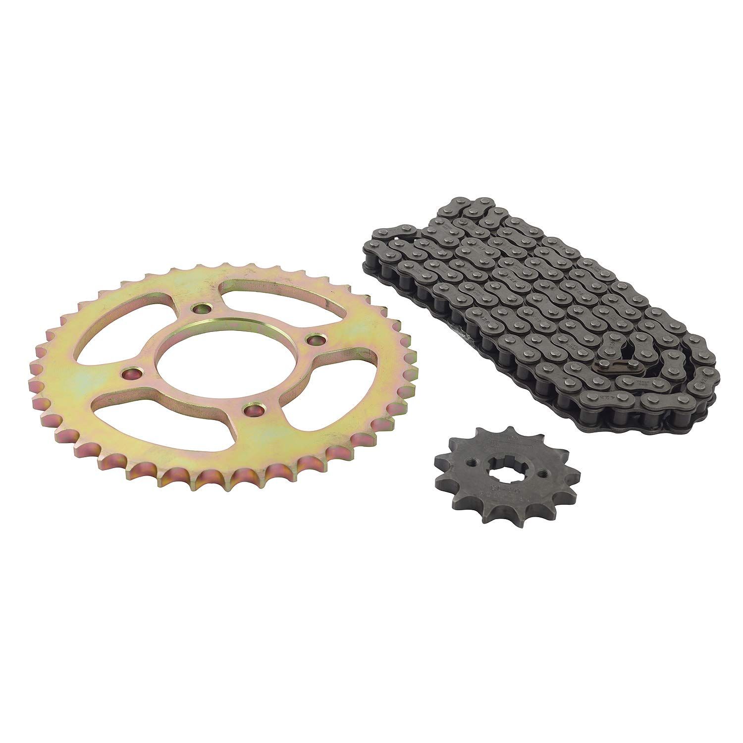 Uno Minda CH-2027 Quadra Rivet Chain & Alloy Steel Hardened Sprockets Chain & Sprocket Kit - R428 SIZE-110L / 13T / 40T(4H) for TVS Metro Spoke Wheel