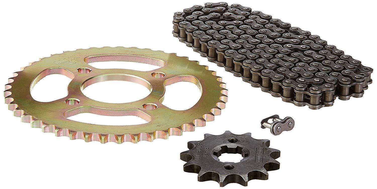 Uno Minda CH-2022 Quadra Rivet Chain & Alloy Steel Hardened Sprockets Chain & Sprocket Kit - R428H SIZE-118L / 13T / 44T(4H) for TVS Apache Nov'06 Onwards