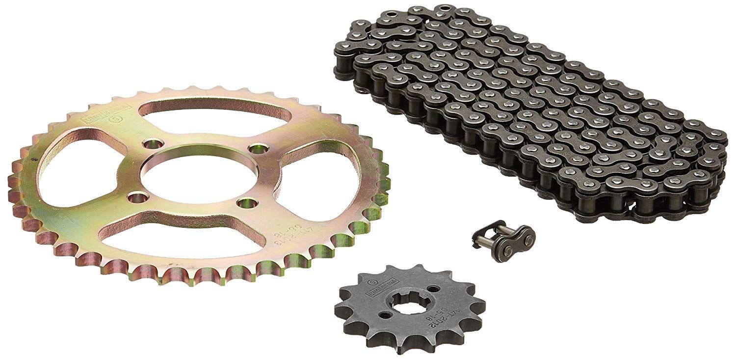 Uno Minda CH-2013 Quadra Rivet Chain & Alloy Steel Hardened Sprockets Chain & Sprocket Kit - R428 SIZE-102L / 14T / 41T(4H) for TVS Centra New