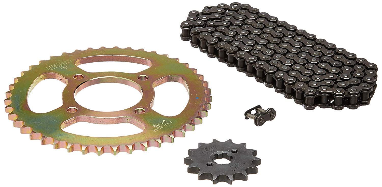 Uno Minda CH-2011 Quadra Rivet Chain & Alloy Steel Hardened Sprockets Chain & Sprocket Kit - R428 SIZE-112L / 14T / 44T(4H) for TVS Max 4R