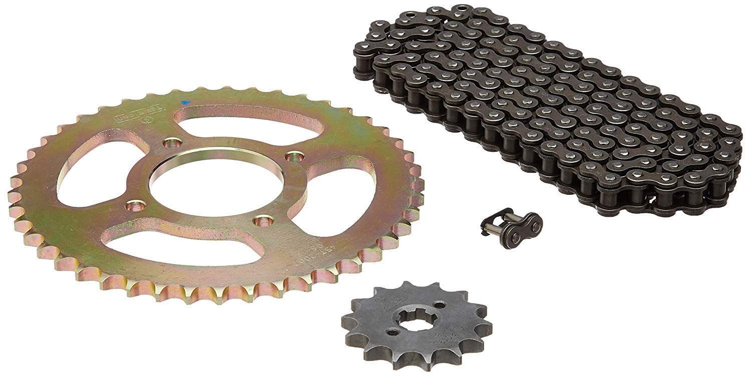 Uno Minda CH-2008 Quadra Rivet Chain & Alloy Steel Hardened Sprockets Chain & Sprocket Kit - R428 SIZE-116L / 14T / 45T(4H) for TVS Phoenix 125Cc (Alloy Wheel)