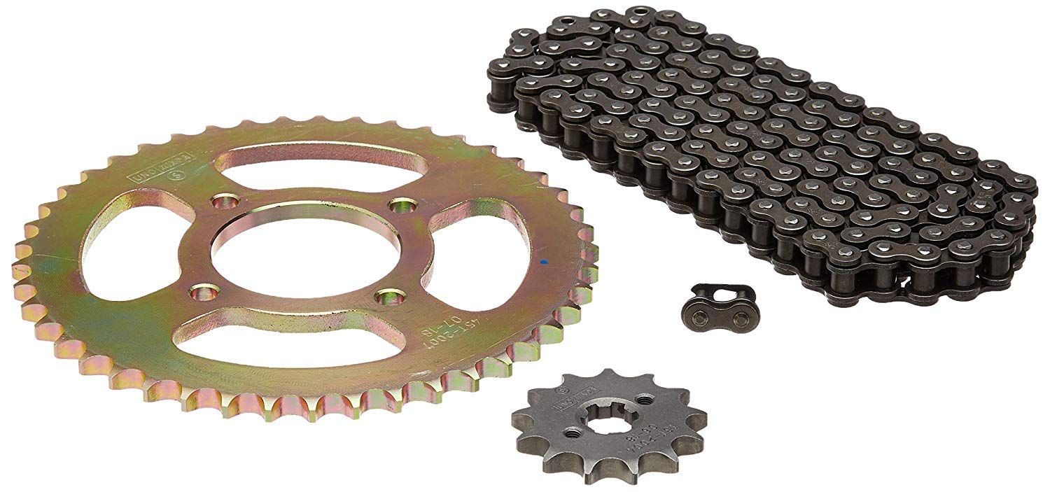 Uno Minda CH-2007 Quadra Rivet Chain & Alloy Steel Hardened Sprockets Chain & Sprocket Kit - R428 SIZE-124L / 13T / 45T(4H) for TVS Flame 125CC,SR,DS