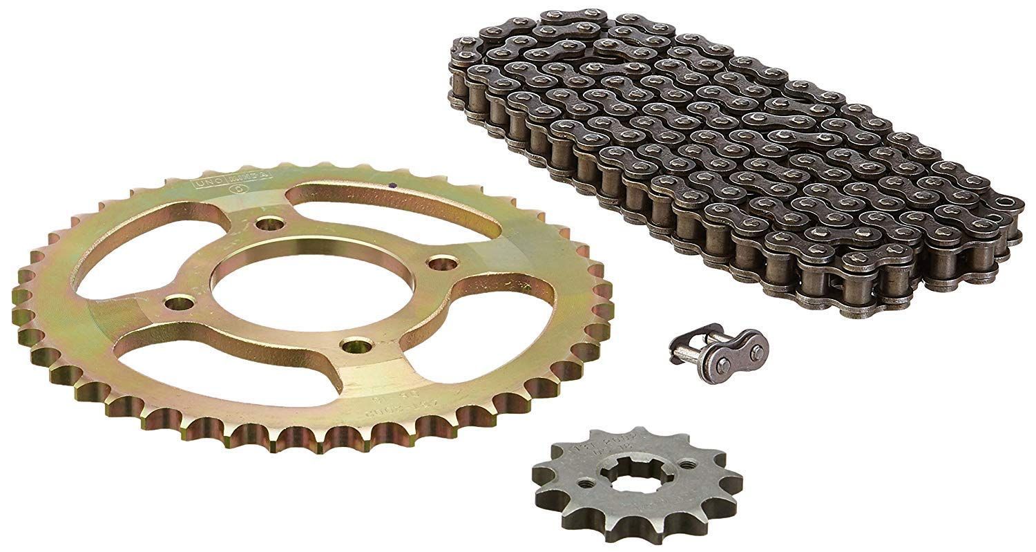 Uno Minda CH-2002 Quadra Rivet Chain & Alloy Steel Hardened Sprockets Chain & Sprocket Kit - R428H SIZE-118L / 13T / 43T(4H) for TVS Apache