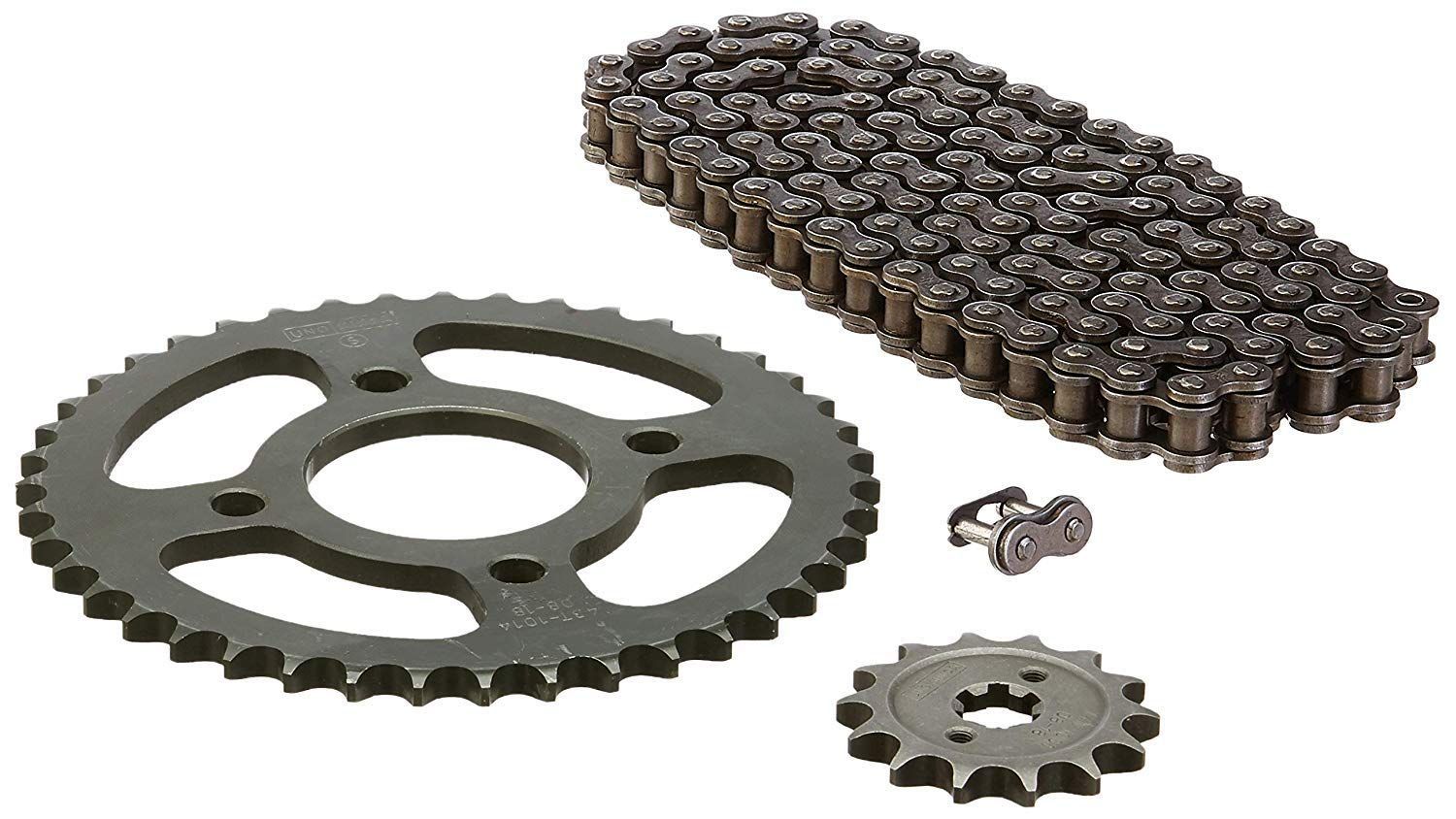 Uno Minda CH-1037 Quadra Rivet Chain & Alloy Steel Hardened Sprockets Chain & Sprocket Kit - R428H SIZE-126L / 14T / 43T(4H) for Bajaj Discover (F&S) 150 CC