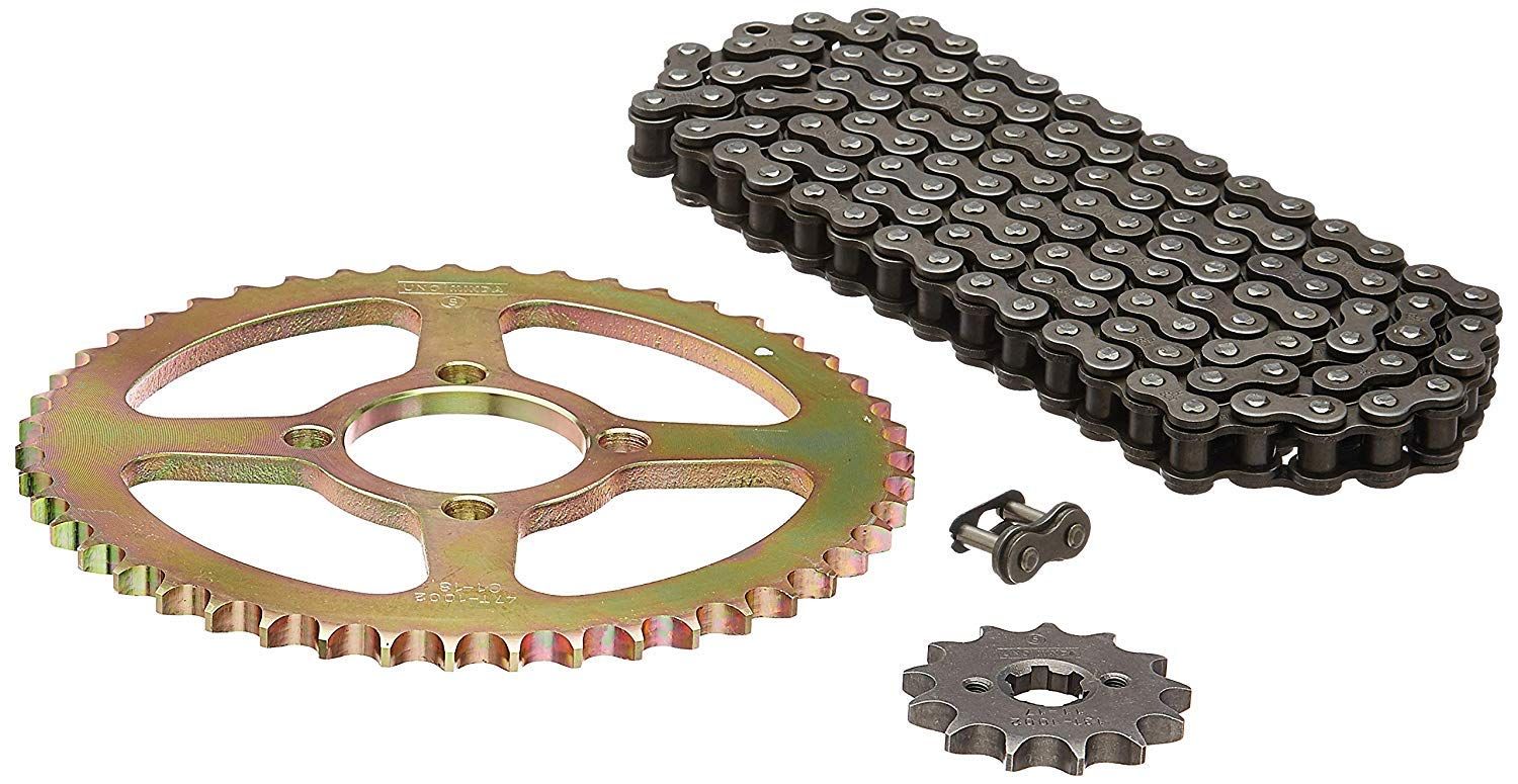 Uno Minda CH-1035 Quadra Rivet Chain & Alloy Steel Hardened Sprockets Chain & Sprocket Kit - R428 SIZE-118L / 13T / 47T(4H) for Bajaj Caliber K-Tec