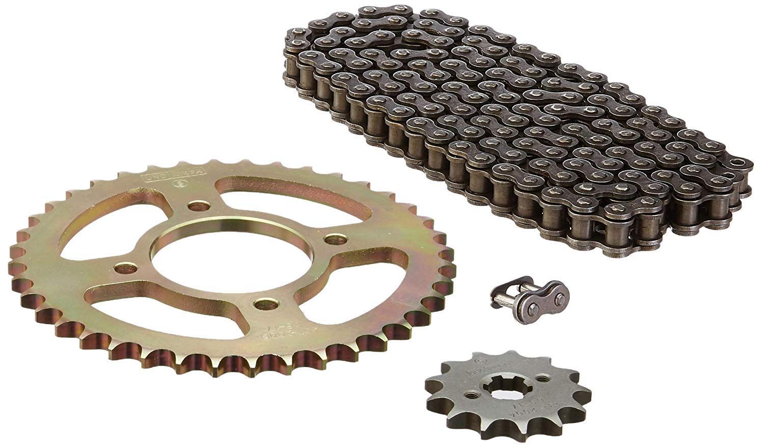 Uno Minda CH-1027 Quadra Rivet Chain & Alloy Steel Hardened Sprockets Chain & Sprocket Kit - R428 SIZE-114L / 13T / 47T(4H) for Bajaj CT 100 Delux (Jul'05-Dec'05)