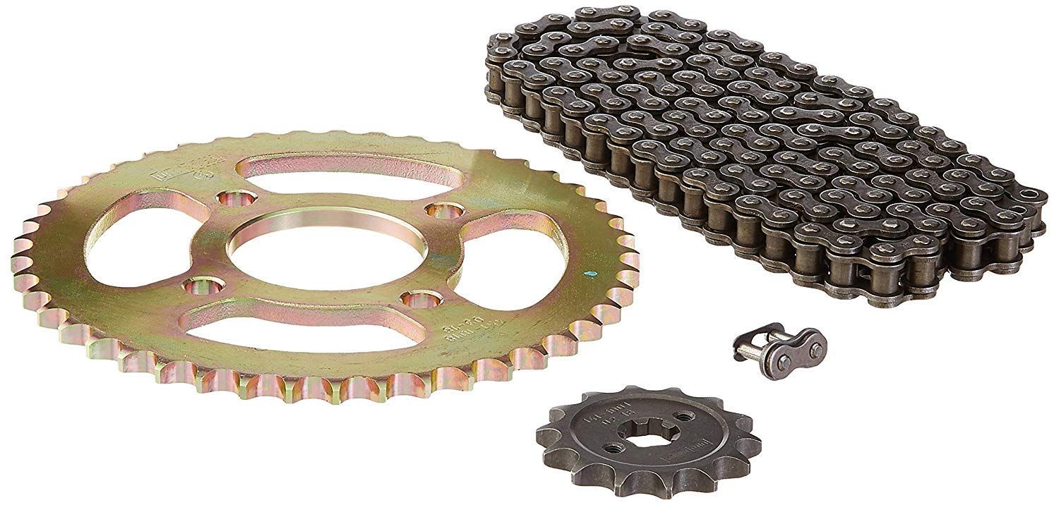 Uno Minda CH-1028 Quadra Rivet Chain & Alloy Steel Hardened Sprockets Chain & Sprocket Kit - R428H SIZE-126L / 14T / 45T(4H) for Bajaj Discover D125T