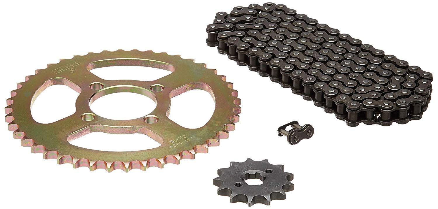 Uno Minda CH-1025 Quadra Rivet Chain & Alloy Steel Hardened Sprockets Chain & Sprocket Kit - R428 SIZE-116L / 13T / 44T(4H) for Bajaj Caliber Old