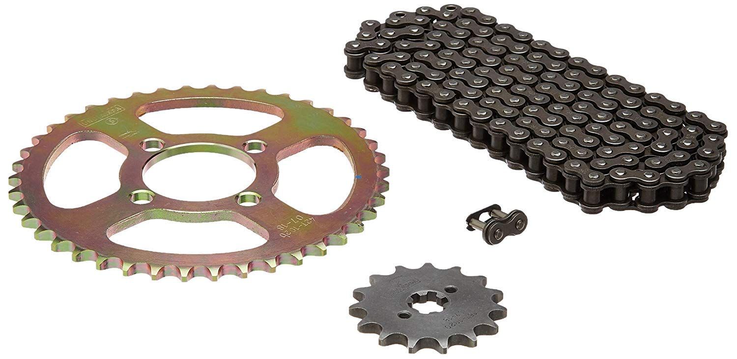 Uno Minda CH-1021 Quadra Rivet Chain & Alloy Steel Hardened Sprockets Chain & Sprocket Kit - R420 SIZE-122L / 15T / 42T(4H) for Bajaj XCD 125 DTS