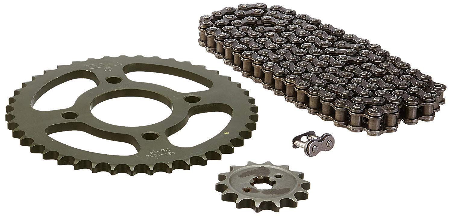 Uno Minda CH-1016 Quadra Rivet Chain & Alloy Steel Hardened Sprockets Chain & Sprocket Kit - R428H SIZE-120L / 14T / 43T(4H) for Bajaj Discover 150 CC (DISO M)