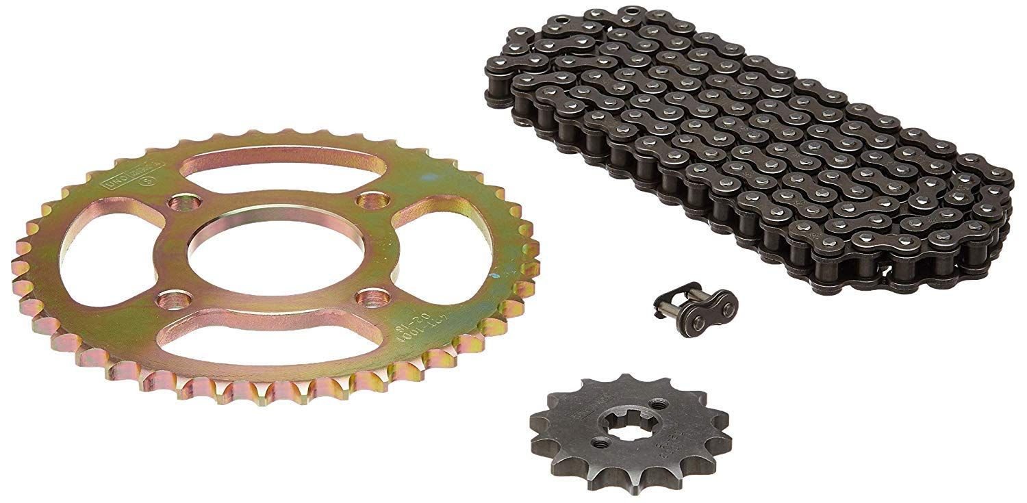 Uno Minda CH-1012 Quadra Rivet Chain & Alloy Steel Hardened Sprockets Chain & Sprocket Kit - R428 SIZE-120L / 14T / 42T(4H) for Bajaj Discover 110, K70, Jadoo