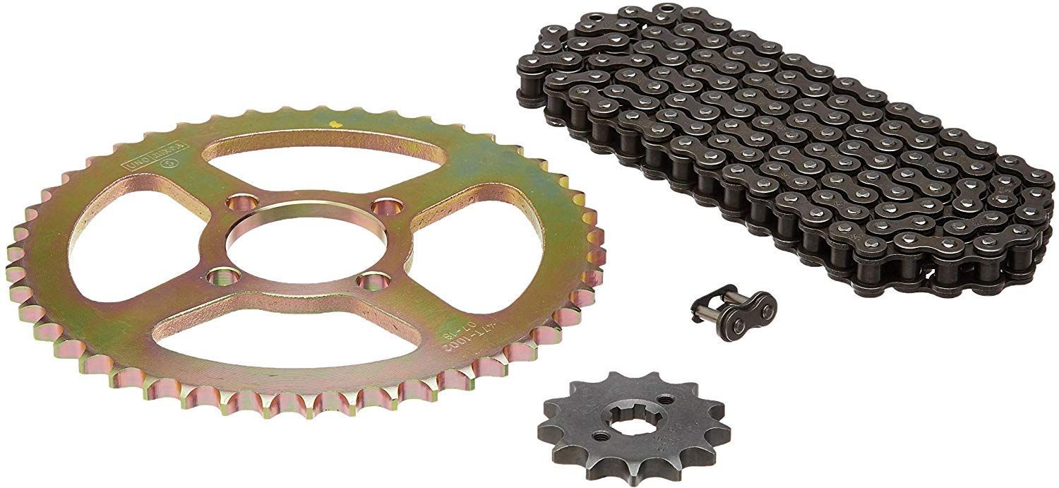 Uno Minda CH-1002 Quadra Rivet Chain & Alloy Steel Hardened Sprockets Chain & Sprocket Kit - R428 SIZE-114L / 13T / 47T(4H) for Bajaj CT 100, Boxer CT K-TECH, Boxer AR-K-TECH