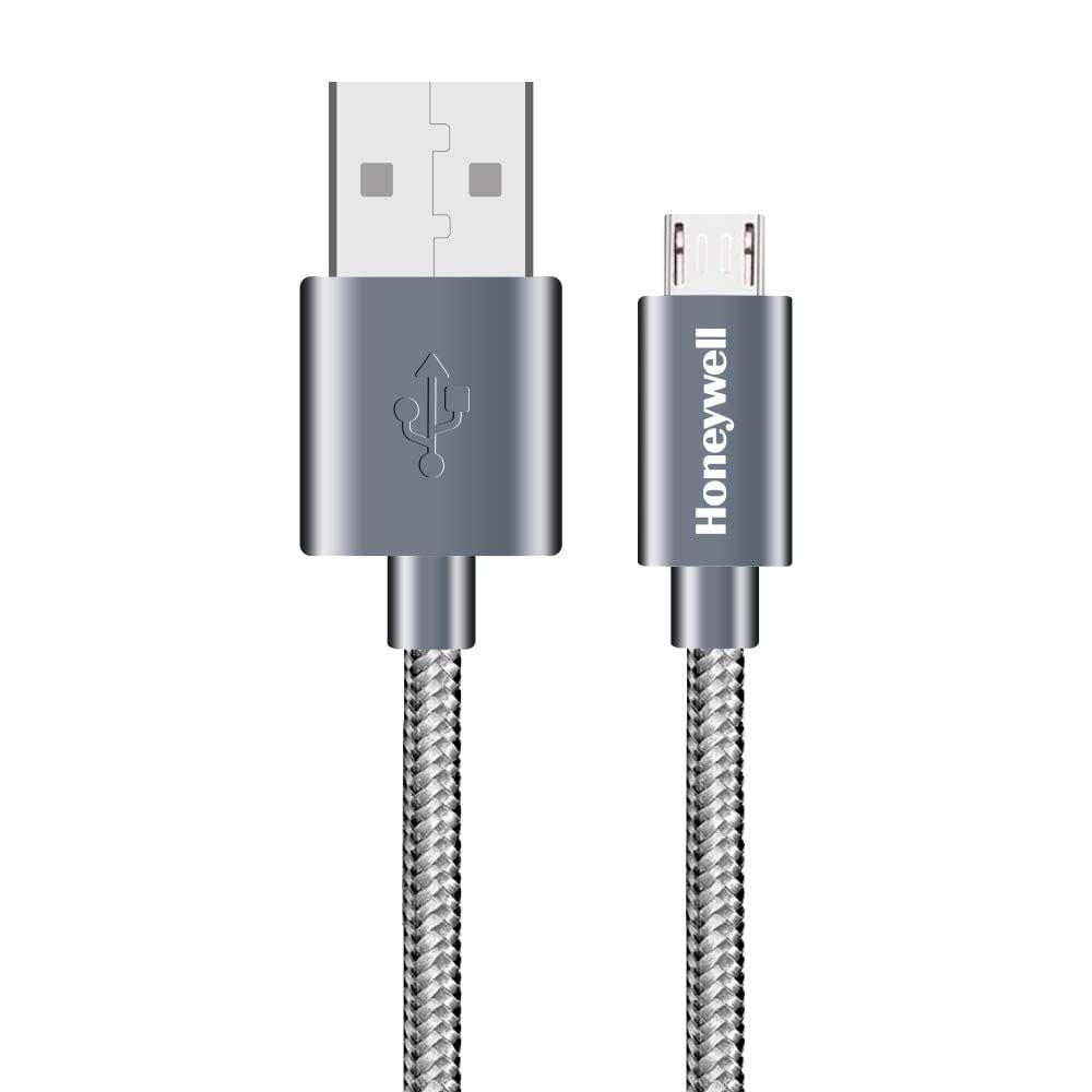 Honeywell USB To Micro USB Fast Charging Cable, 480 MBPS Transfer Speed, Nylon-Braided, 1.2 Meter - Grey