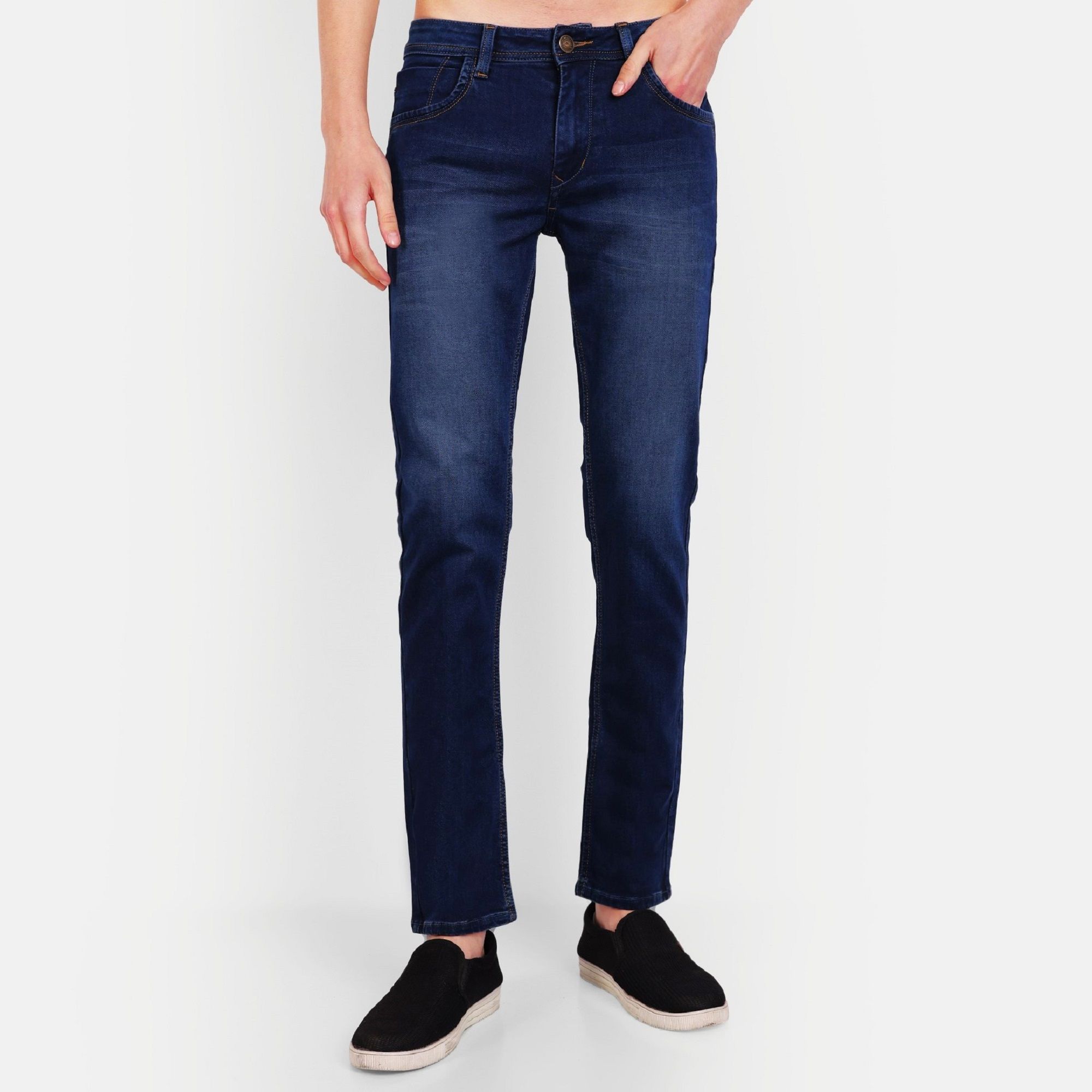 Meghz Men Solid Dark Blue Ricardo Slim Jeans