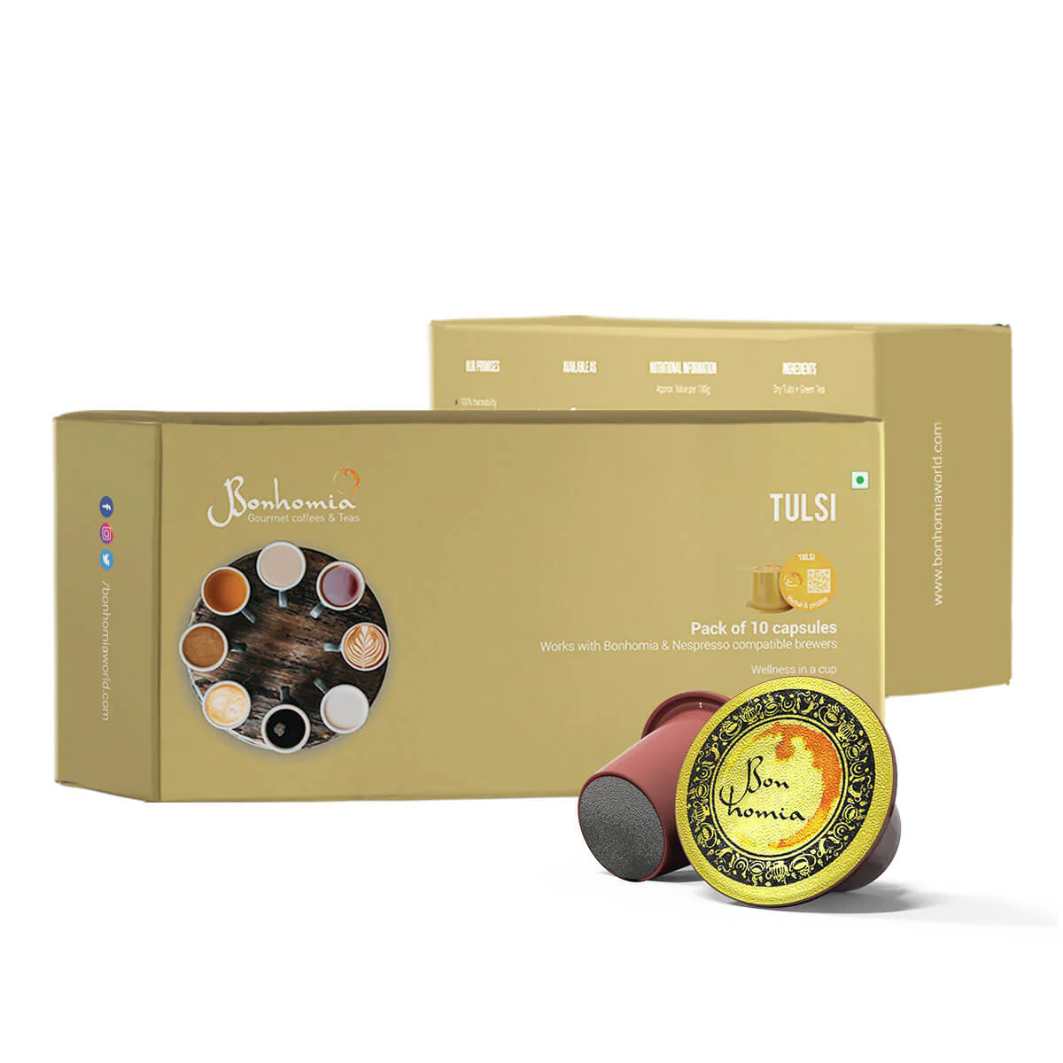 Bonhomia Tulsi - Herbal & Pristine Tea Nespresso Compatible Pods Basil, 10 Tea Capsules