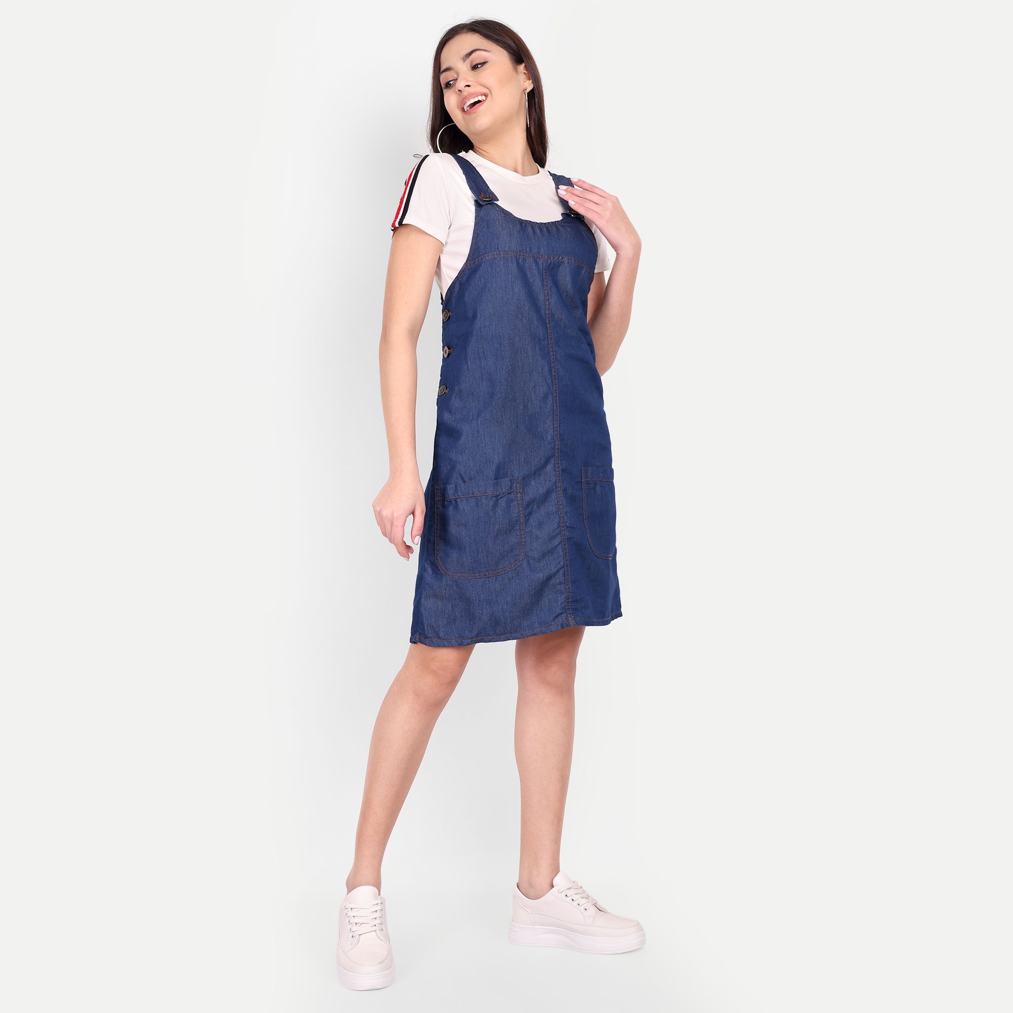 MEGHZ Women's Dark Blue Denim Alexa Dungaree