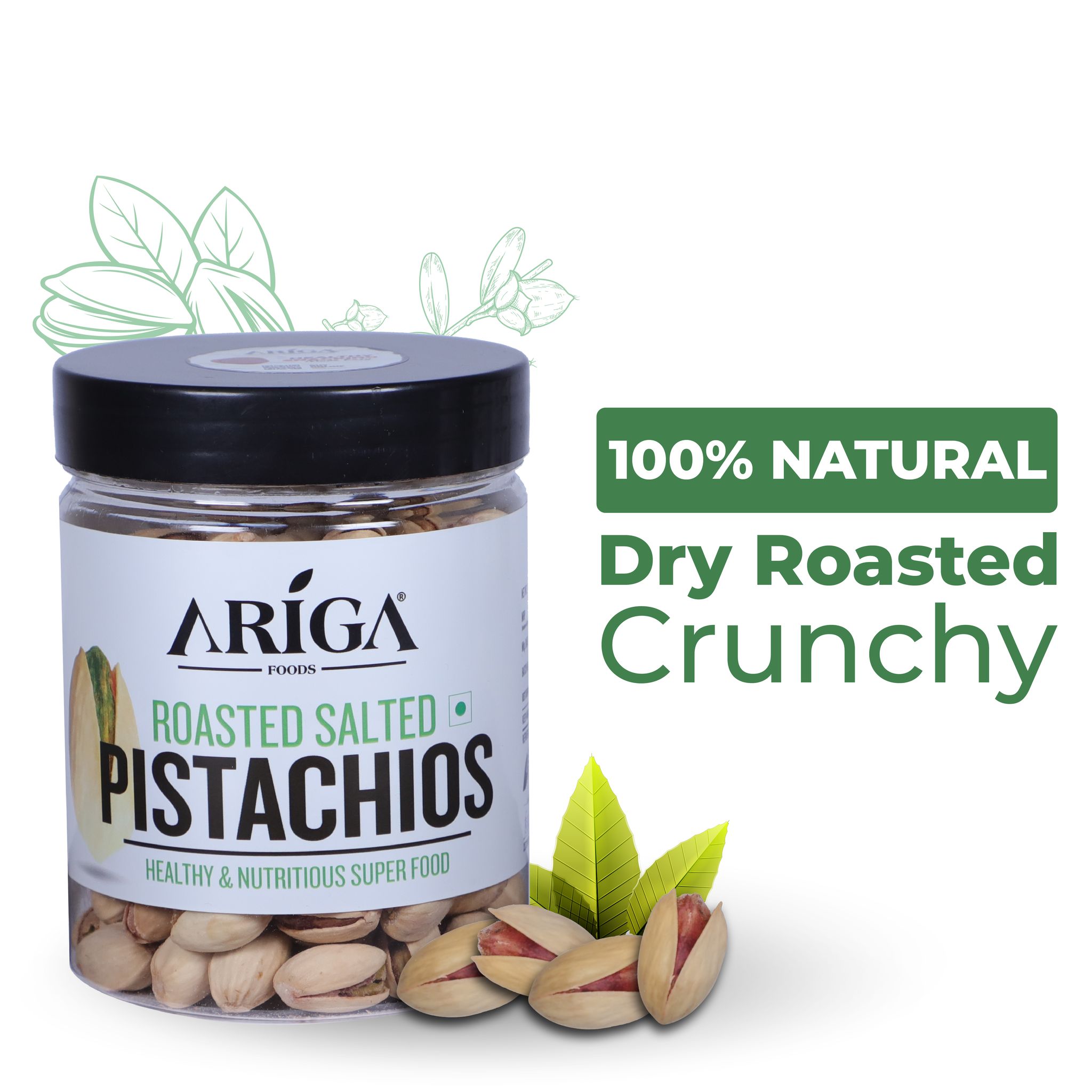 Ariga Foods 100% Natural Roasted Pista | Salted Pistachios (200 g)