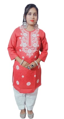 Satkaar Hand Embroidered Chikankari Cotton Gol boota Kurti For Women's