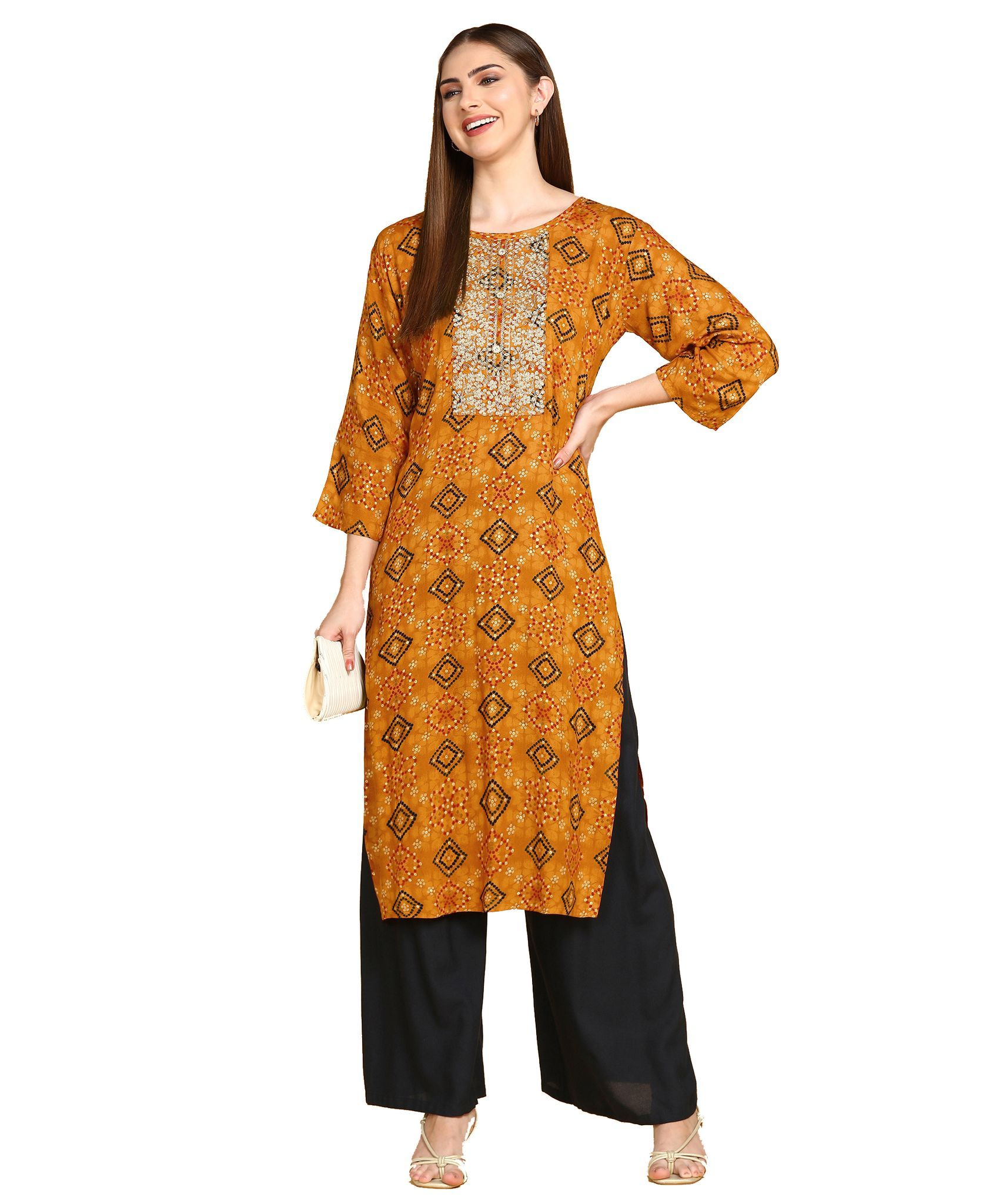 Designer Zari Embroidery Bandhani Permanent Golden Procion Foil Work Kurti