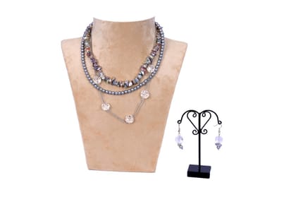 Semi precious Stone chips Necklace with pearls