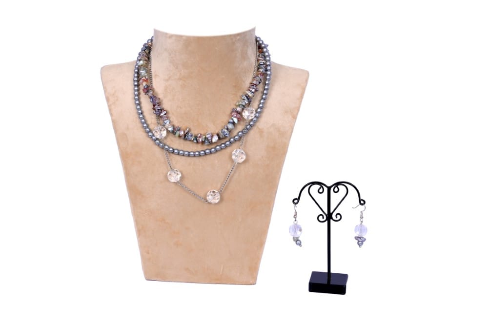 Semi precious Stone chips Necklace with pearls