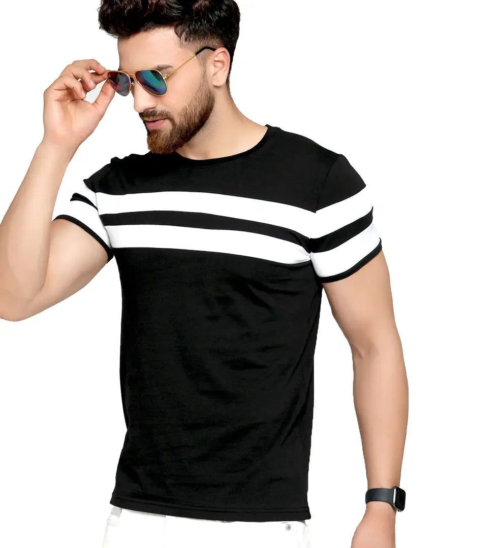 Striped Men Round Neck Half Sleeves T-Shirt