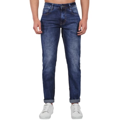 MEGHZ Men Solid Mid Blue Denim Ricardo Slim Jeans