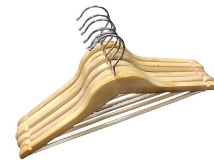 Solid Wood Garment Hangers 360 Degree Swivel Chrome Hook -Natural Finish Super Sturdy and Durable Wooden Hangers, Pack of 6