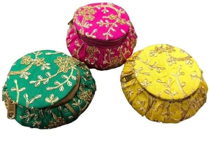 GOKULAM Embroidery matki shape Bangle Box Makeup And Jewellery Vanity Box for women Bridal Gift Storage Box(Multicolor). set of 1