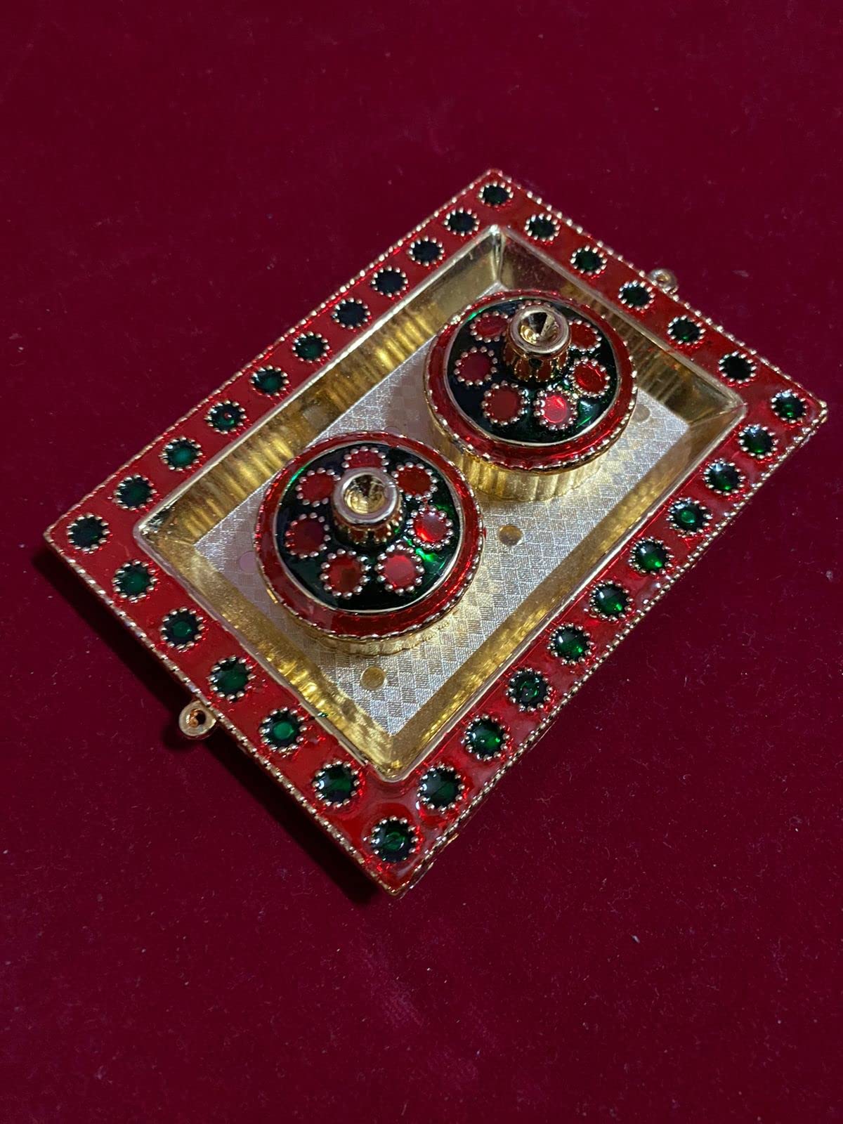 GOKULAM kankavathi, Oval Design Plate, kankavathi Plate, Pooja Haldi Kumkum Holder, Plate, Design Kumkum Box for Puja Ethnic Acrylic Holder,Engagement,Tilak