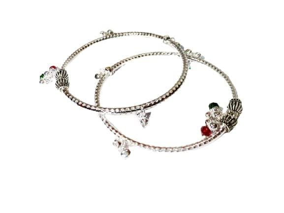 GOKULAM Silver Chain Anklet Designer Traditional Anklets 2 PC Latest Style Ethnic Payal for Girls Women