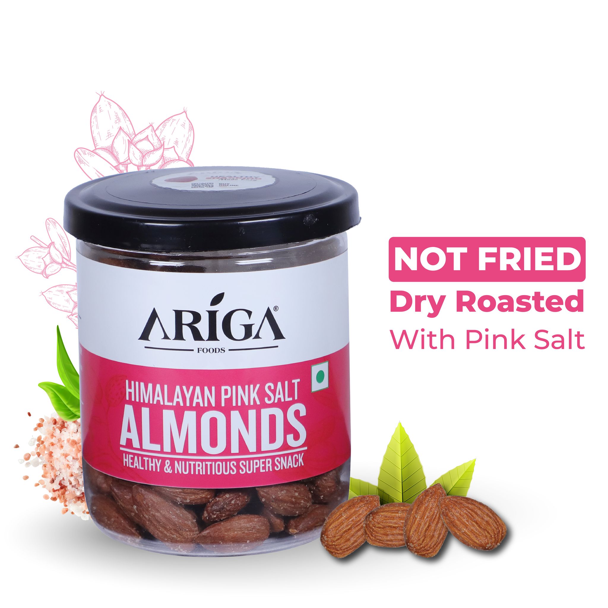 Ariga Foods Himayalan Pink Salt Badam Roasted & Flavoured | Almonds (200g)