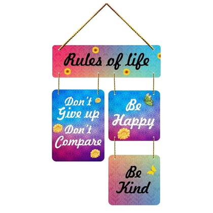 Charmor Rules of Lifes Decorative Wooden Wall Hanger for Living Room | Bedroom | Home Decor | Office | Gifts (WH2913)