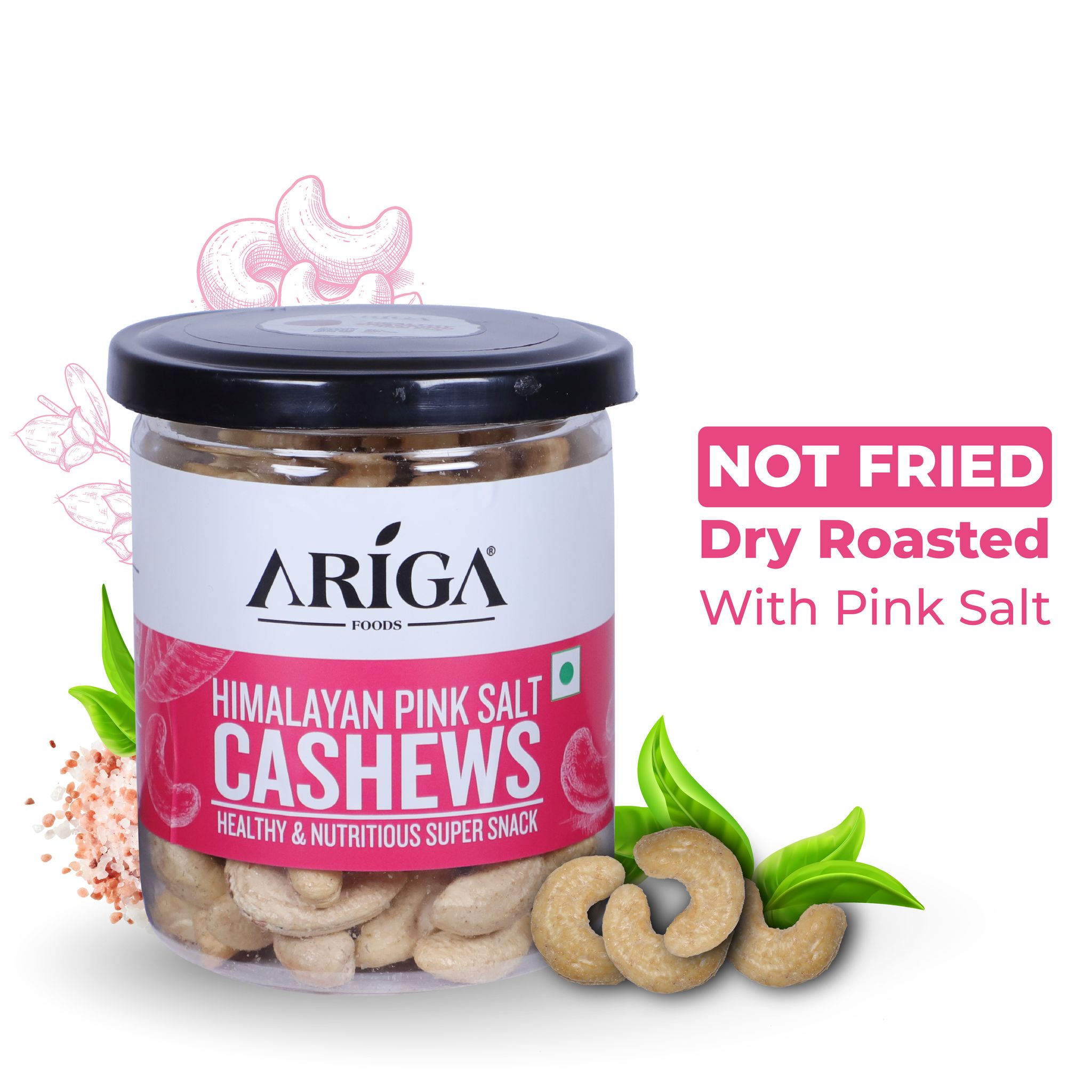 Ariga Foods Himalayan Pink Salt Roasted Kaju | Cashews (200 g)