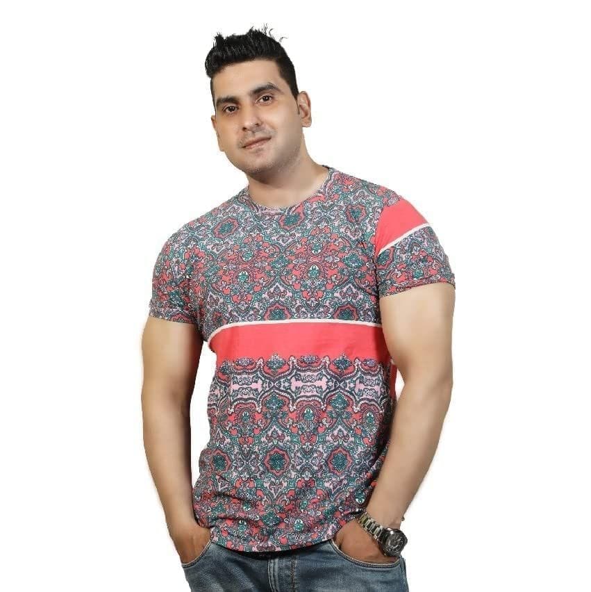 THE ALLCHEMY Sthula's Men's All Over Printed Tshirt, Half Sleeve Tshirt, Summer Tshirt, Fashionable Wear (XL) Pink