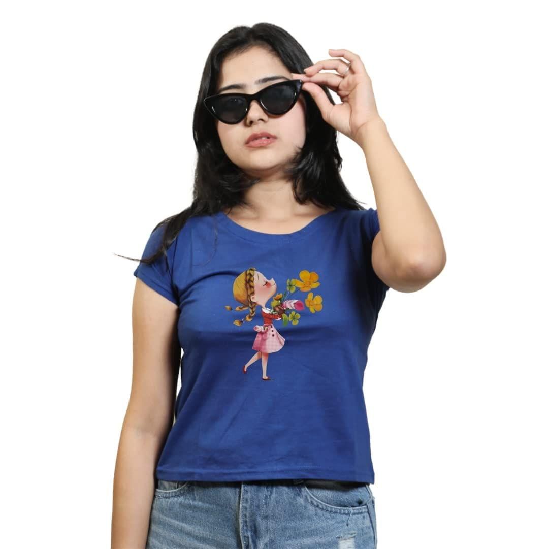 STHULA'S Women Regular Fit Cotton T-Shirt (Royal Blue)