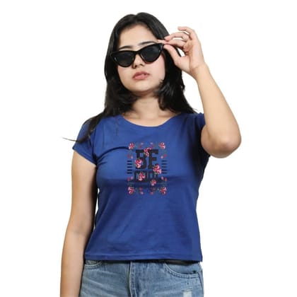 STHULA'S Girls Regular Fit Cotton T-Shirt (Royal Blue)