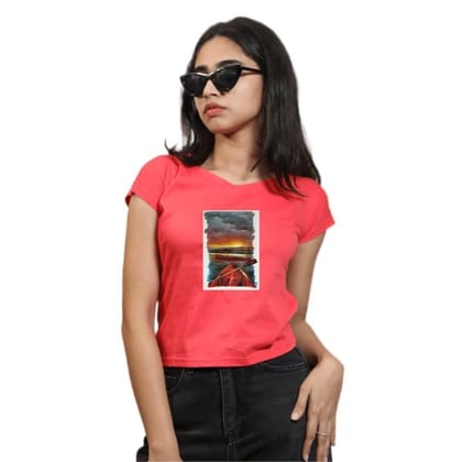 STHULA'S Girls Regular Fit Cotton T-Shirt (Brunt red)