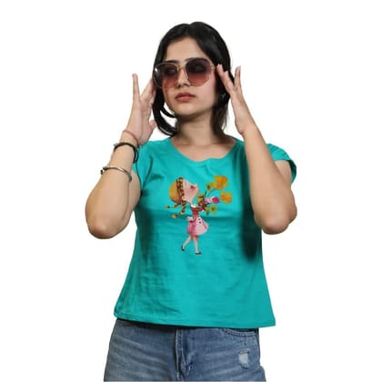 STHULA'S Women Regular Fit Cotton T-Shirt (Teal Green)