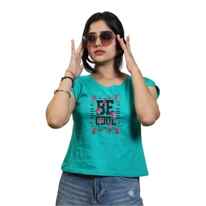 STHULA'S Girls Regular Fit Cotton T-Shirt (Teal Green)