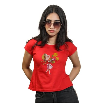 STHULA'S Women Regular Fit Cotton T-Shirt (Red)